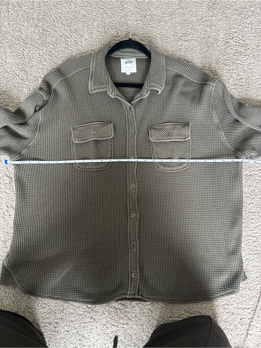 Aerie Waffle Knit Oversized Button Down Shacket Olive Green S/P - Picture 4 of 12